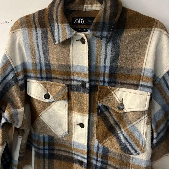 Zara Wool-Blend Plaid Overshirt Shacket Size XS - Picture 4 of 9